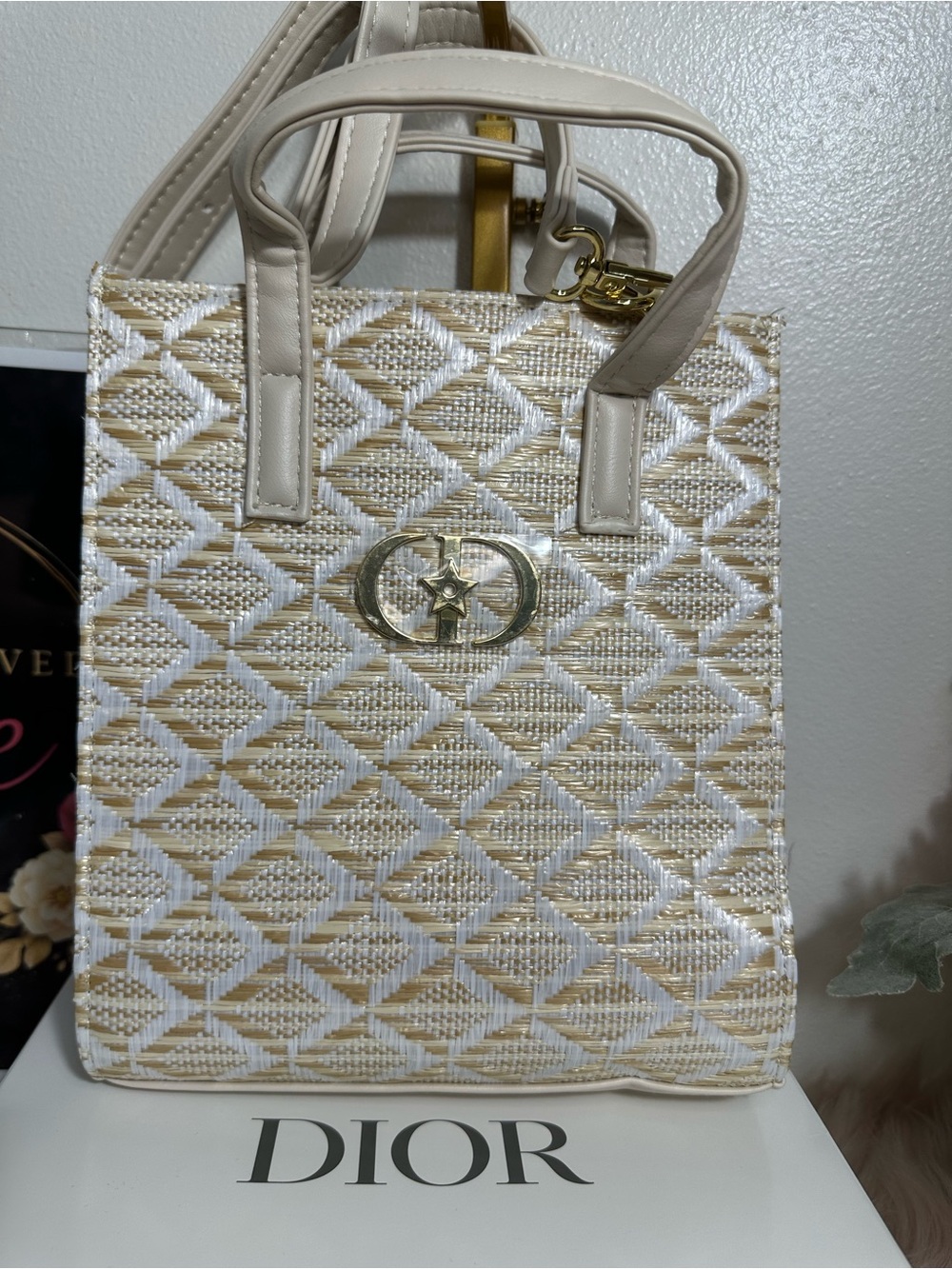 Dior GWP woven rafia crossbody bag
